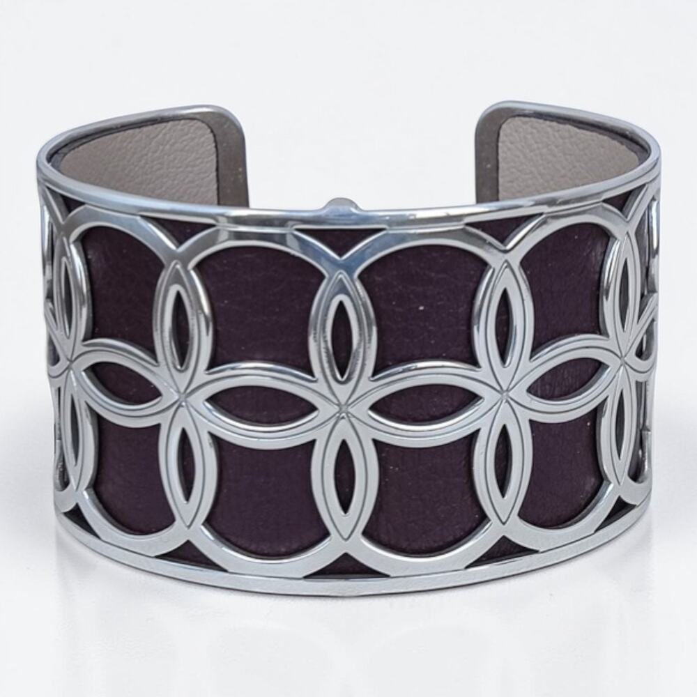 Brighton Christo NYC Wide Cuff Bracelet Reversible Leather Silver Plated